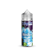 A 100ml bottle of Kingston Menthol Black Grape Lime Bubblegum Nicotine Free E Liquid VAPE Juice with a label showing the flavor and brand name.